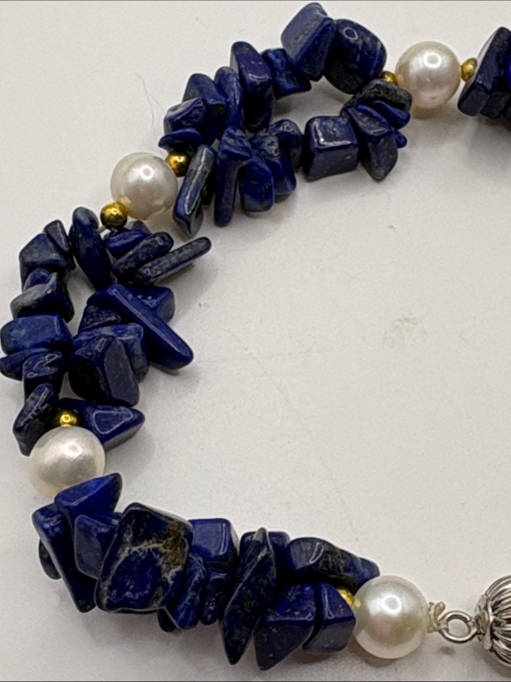 18kt Gold Plated & Lapis Chip Pearl Necklace in Deep Blue with Gold Accents 18” - Picture 7 of 9